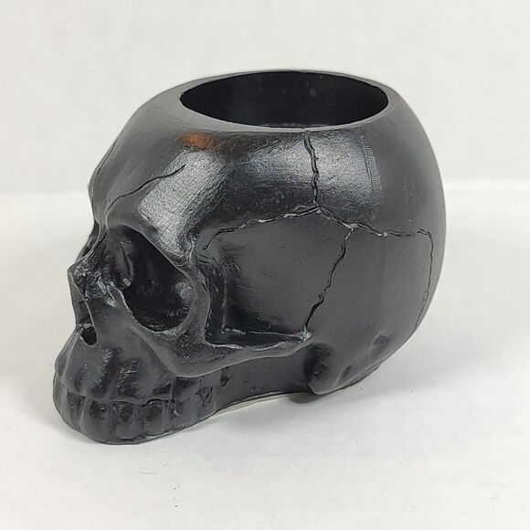 Black Resin Tea Light Candle Votive Holder Skull Bones Head Holiday Seasonal New - Picture 4 of 9
